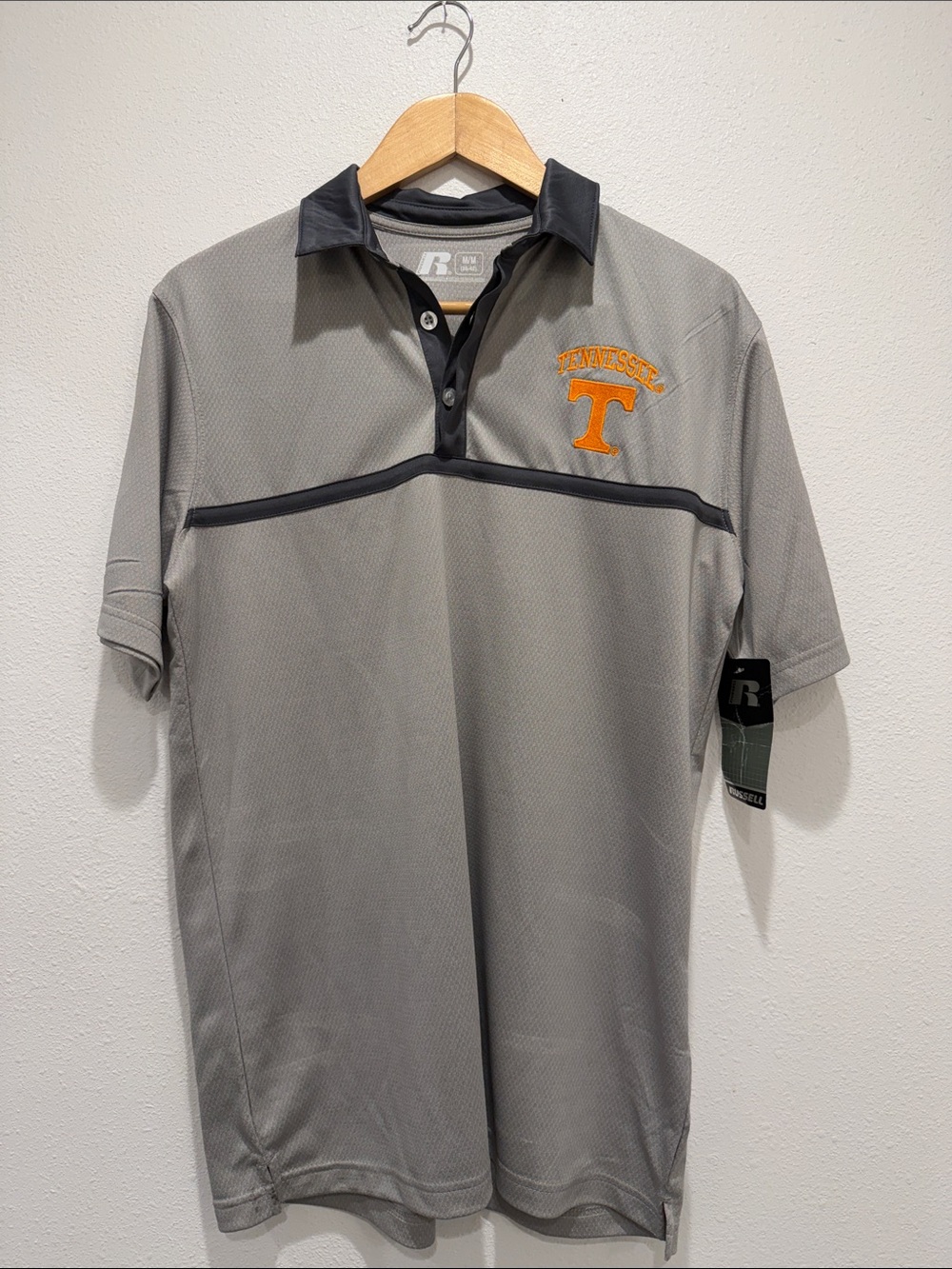Russell Athletic Gray Polo with Orange Tennessee T Logo New with Tags Medium